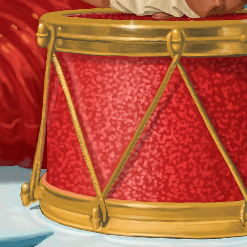 Detail of toy drum from holiday illustration by Swann Smith