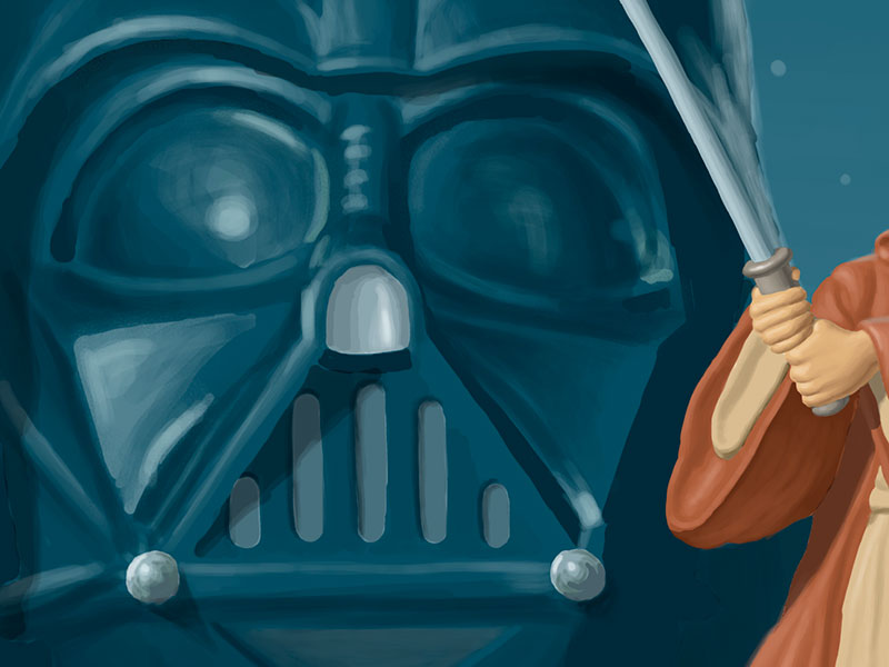 Detail of Darth Vader from holiday illustration by Swann Smith