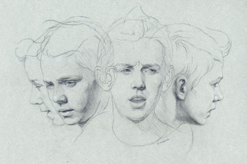Portrait drawing of young Charlie from multiple views