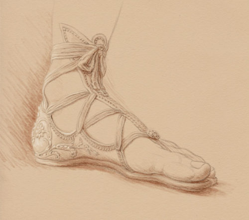 Drawing of Perseus' sandaled foot from a statue at the Metropolitan Museum of Art in New York