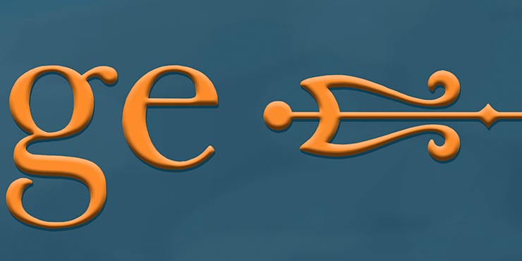 Embossed lettering detail for Orange