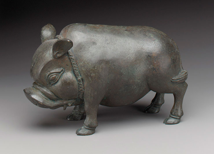 Bronze statue of a standing boar from Indonesia