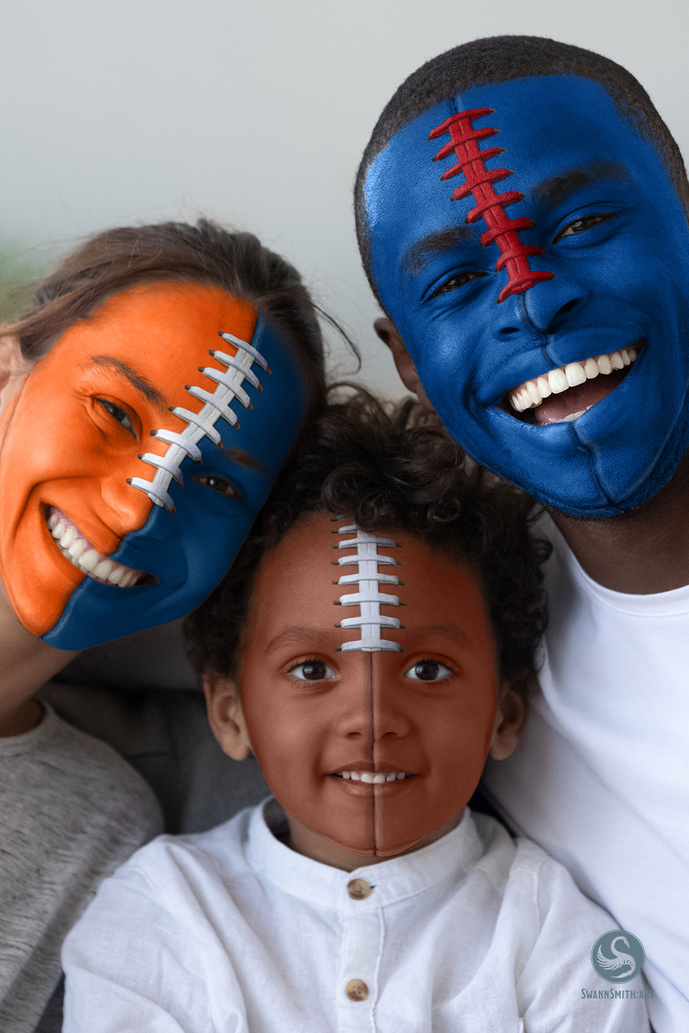 Digital face painting example of a football family